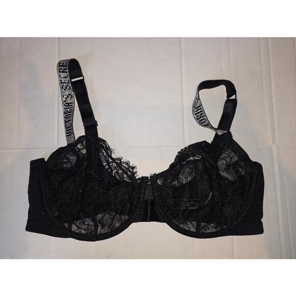 VICTORIAS SECRET LUXE LINGERIE VERY SEXY UNLINED DEMI BRA FLORAL LACE BLK 38DDD - Picture 1 of 4